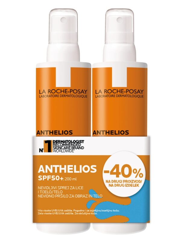 Anthelios nevidno pršilo za obraz in telo ZF 50+ – La Roche-Posay, 2 x 200 ml