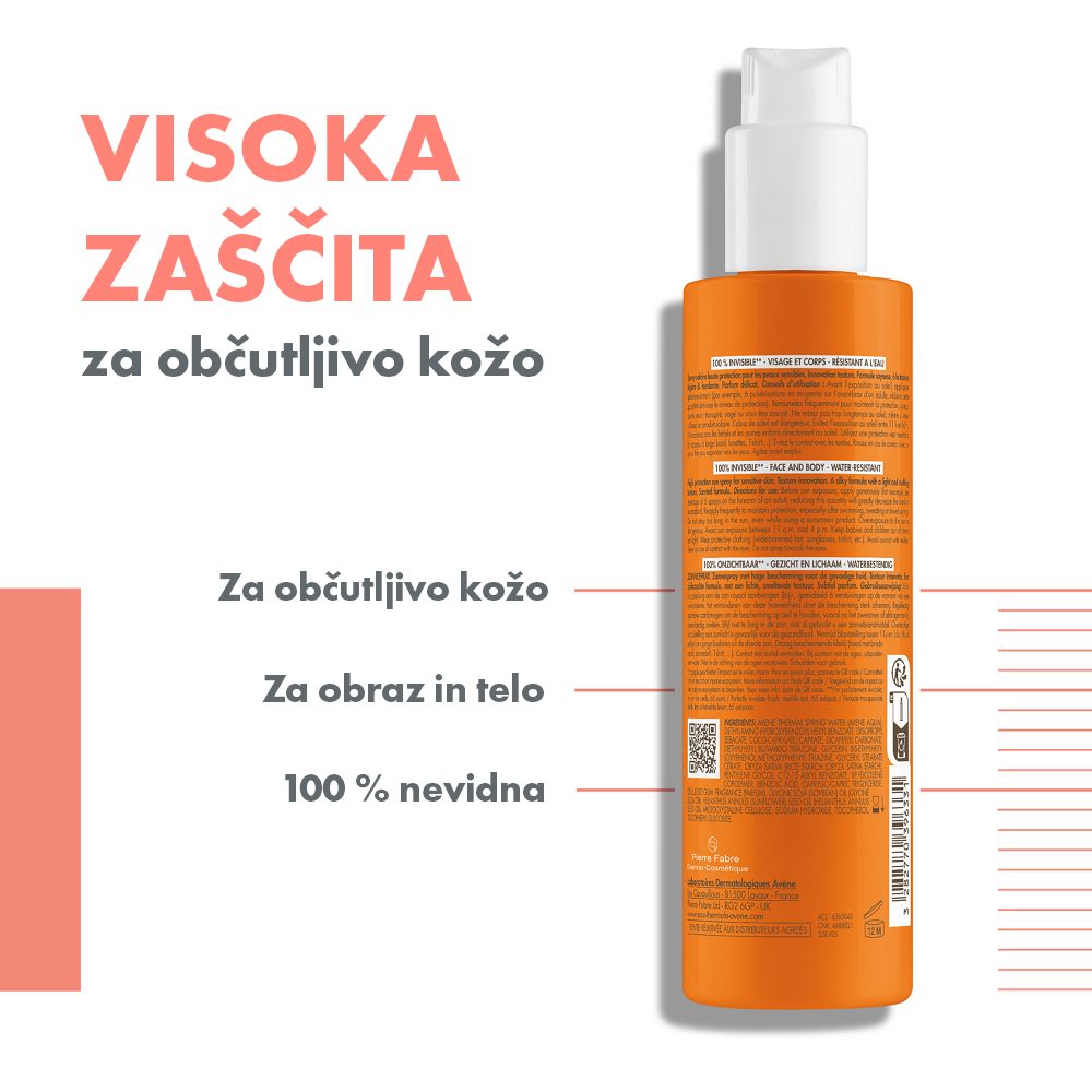 Avène Sun visoka zaščita pred soncem pršilo ZF50, 200 ml