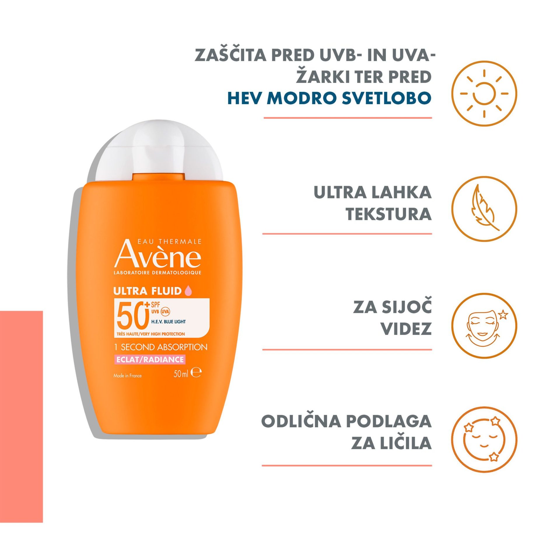 Avène Sun zelo visoka zaščita pred soncem ultra fluid radiance ZF50+, 50 ml