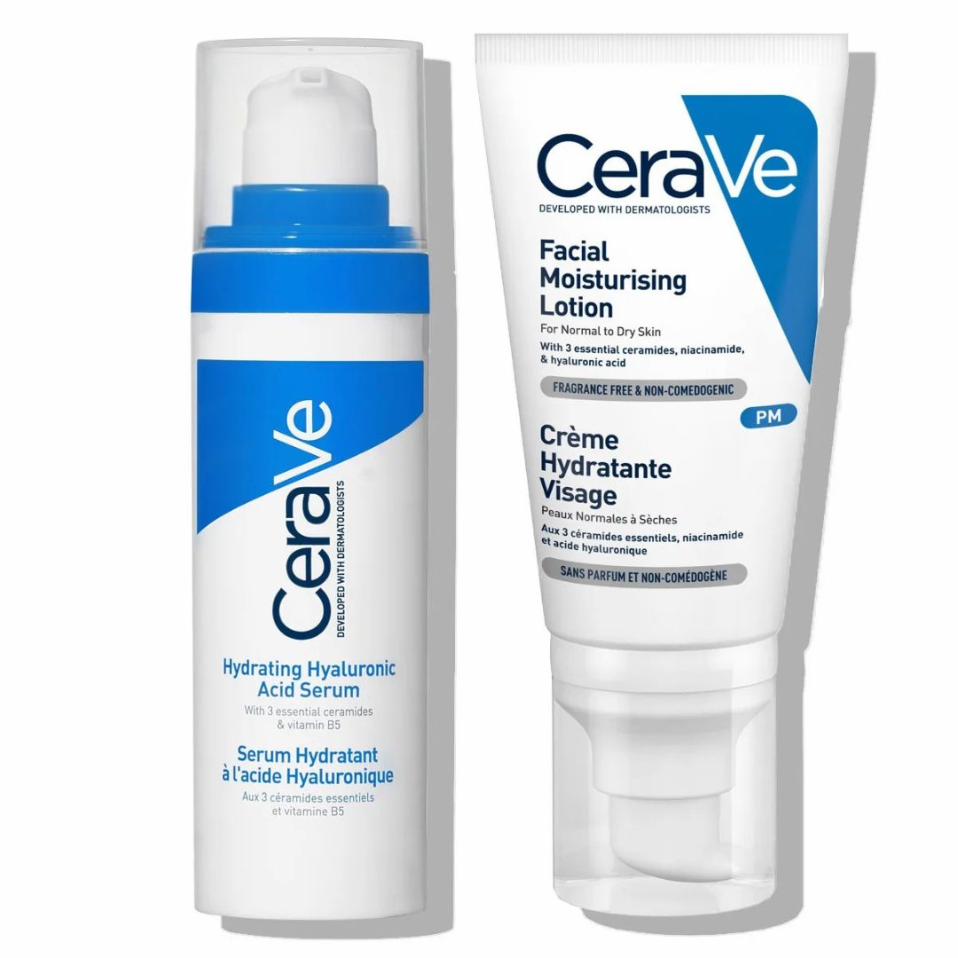 CeraVe vlažilni protokol za nego obraza s hialuronsko kislino (nega) – serum in krema (30 ml + 52 ml)