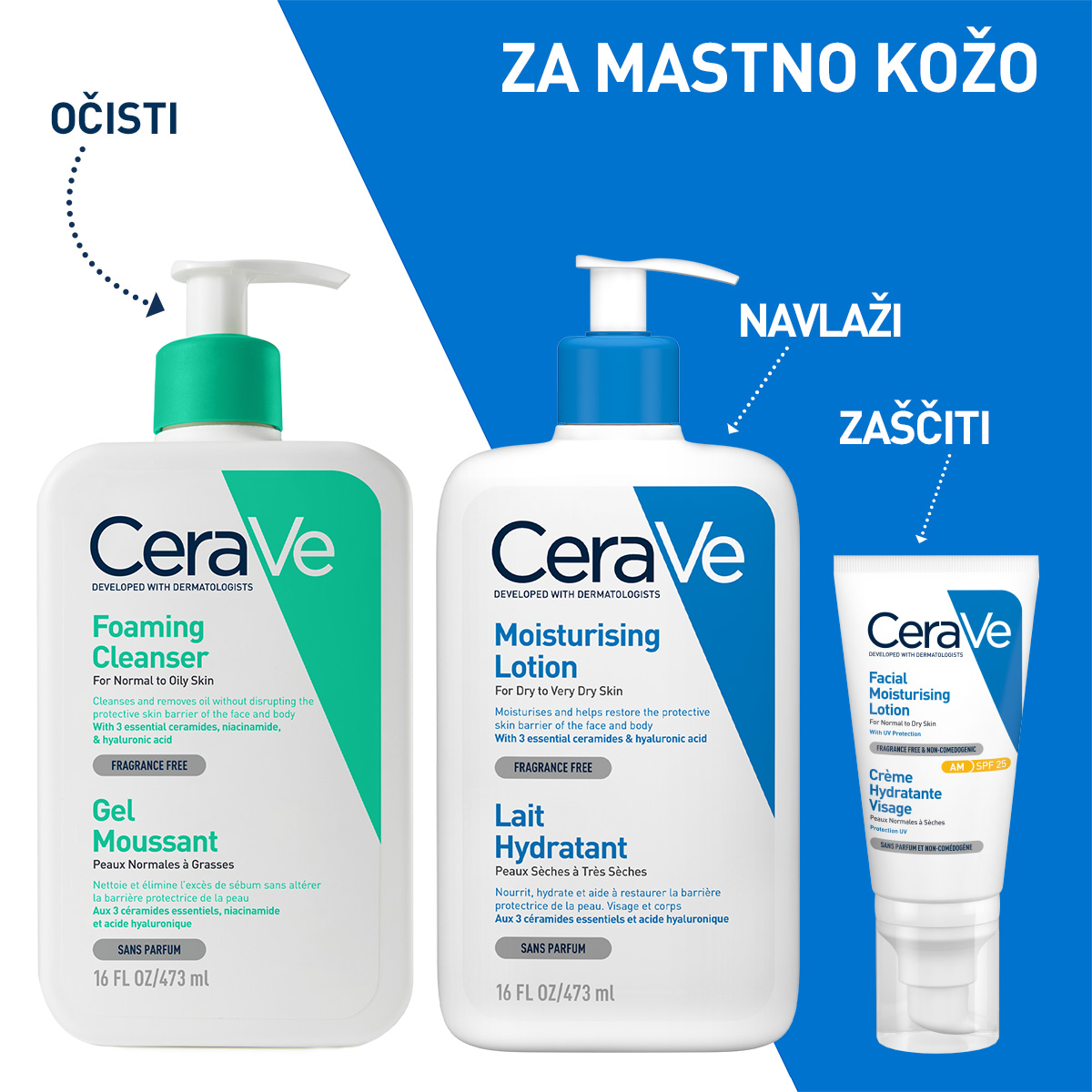 CeraVe Peneči čistilni gel za normalno do mastno kožo – refill, 473 ml
