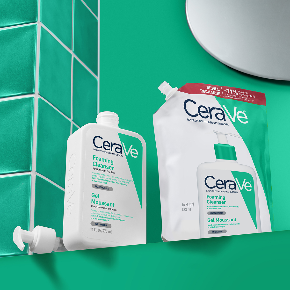 CeraVe Peneči čistilni gel za normalno do mastno kožo – refill, 473 ml