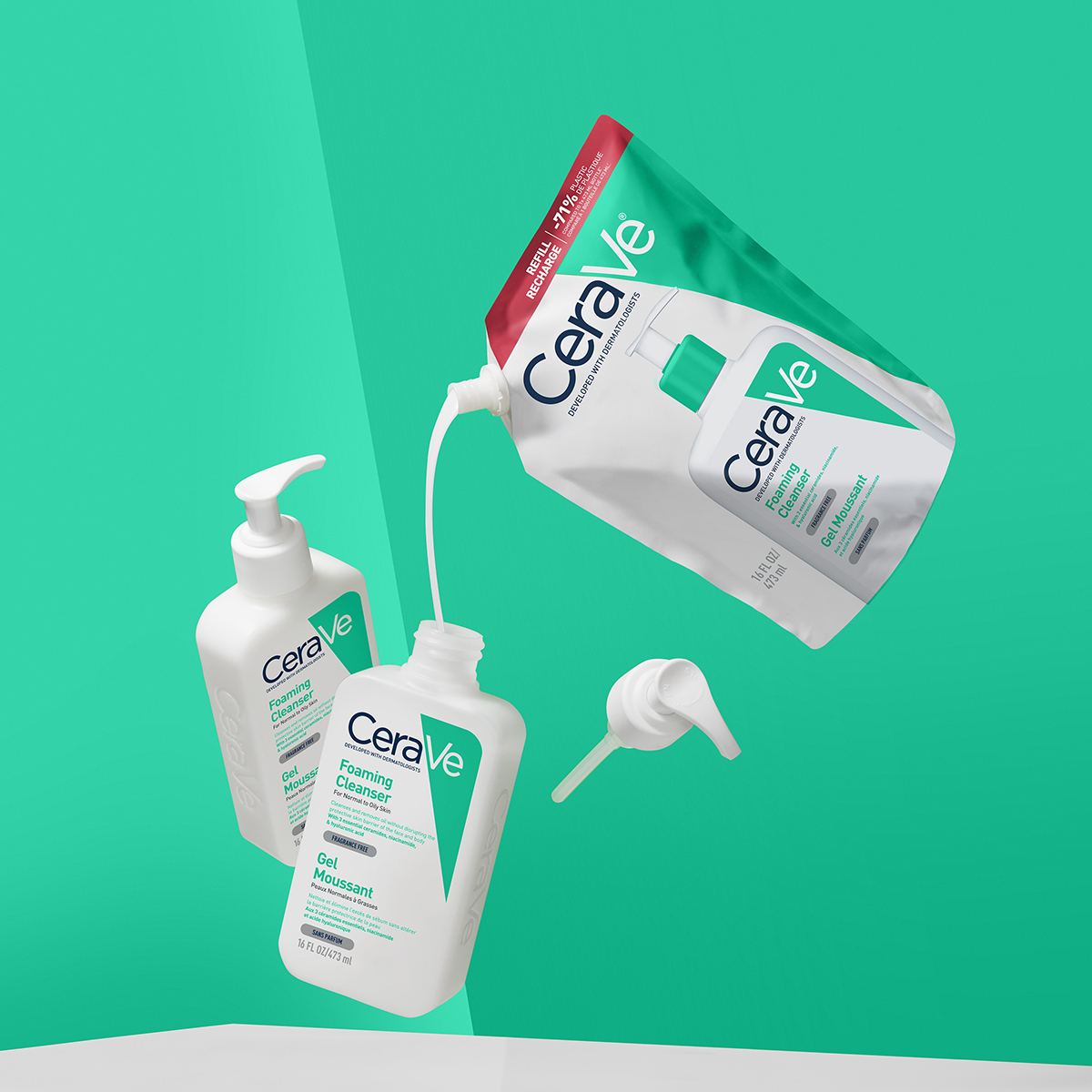 CeraVe Peneči čistilni gel za normalno do mastno kožo – refill, 473 ml