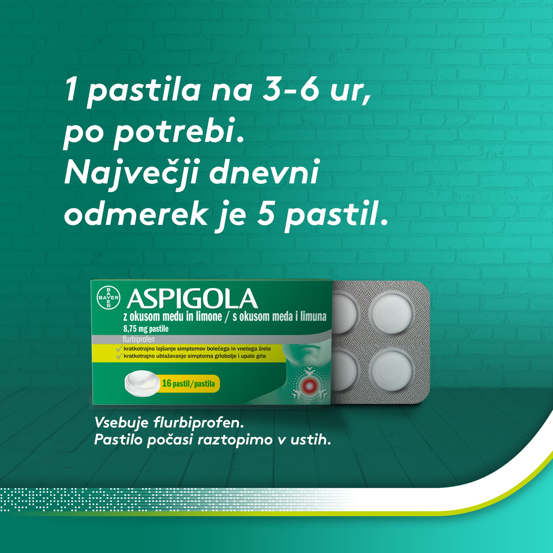 Aspigola 8,75 mg pastile z okusom medu in limone, 16 pastil