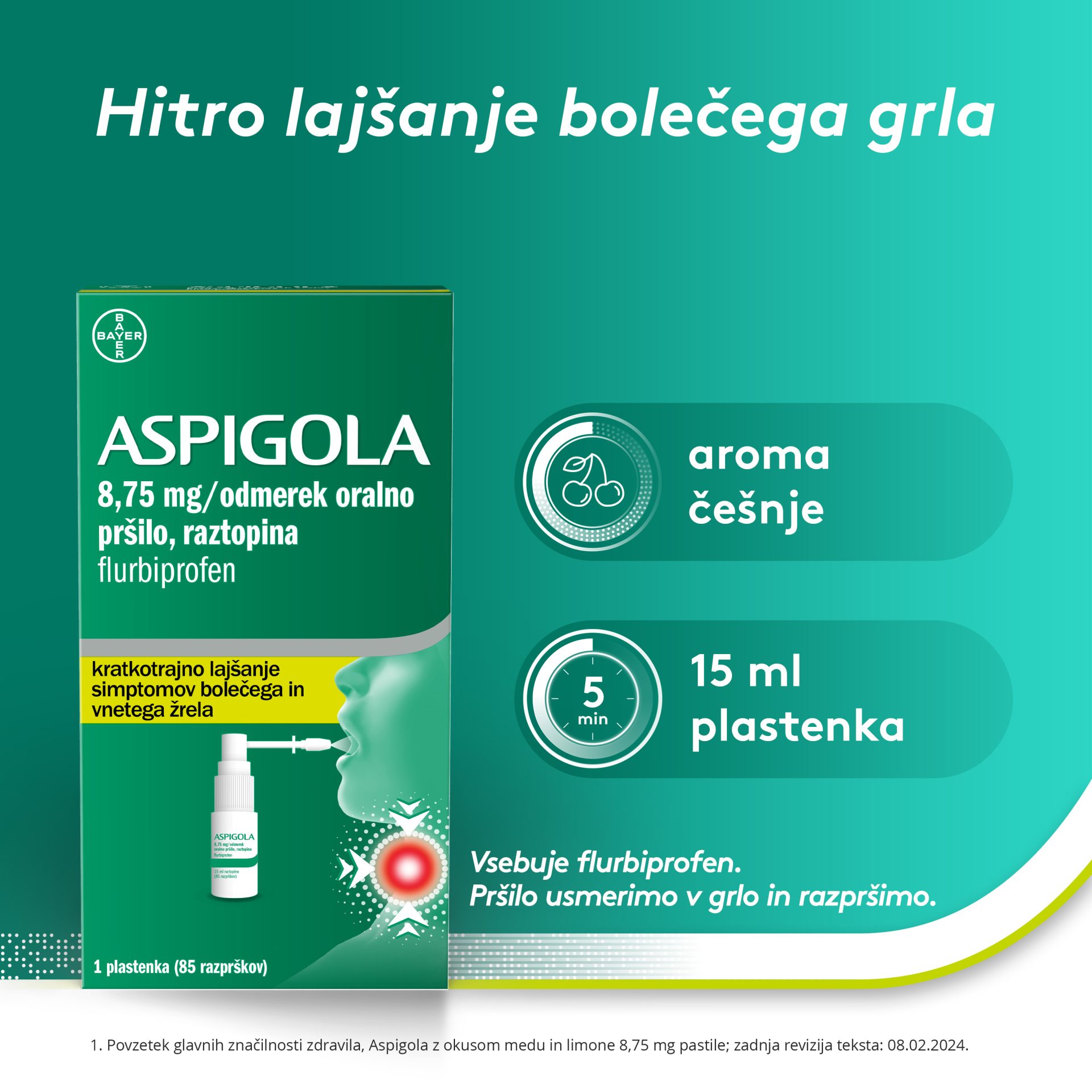 Aspigola 8,75 mg/odmerek oralno pršilo – raztopina, 15 ml
