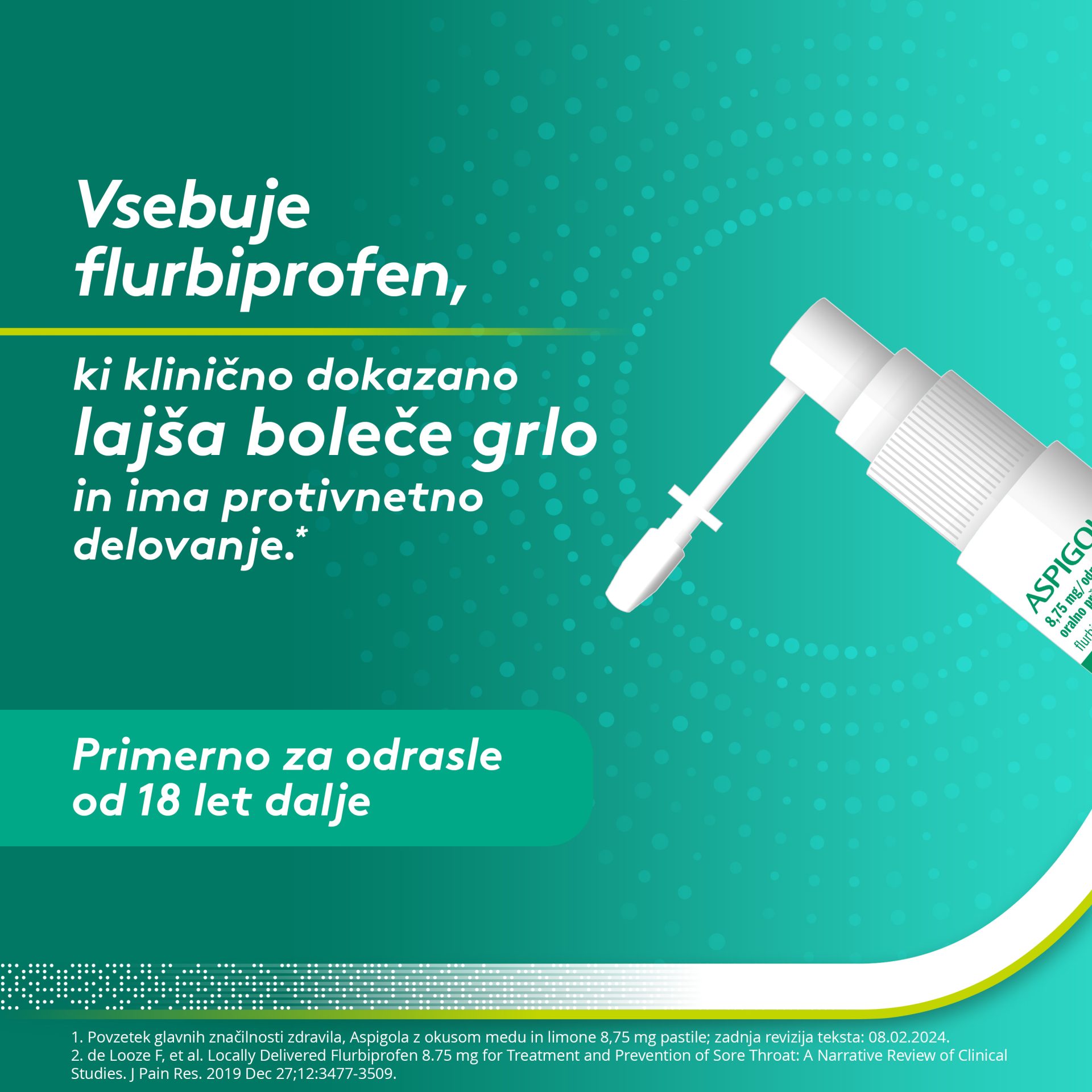 Aspigola 8,75 mg/odmerek oralno pršilo – raztopina, 15 ml