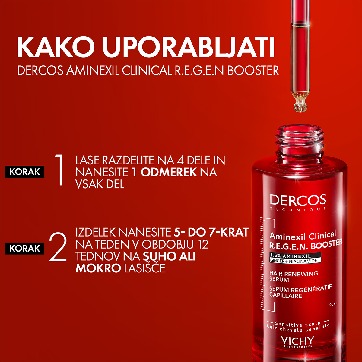 Vichy Dercos Aminexil Clinical R.E.G.E.N. booster serum za obnovo las, 90 ml