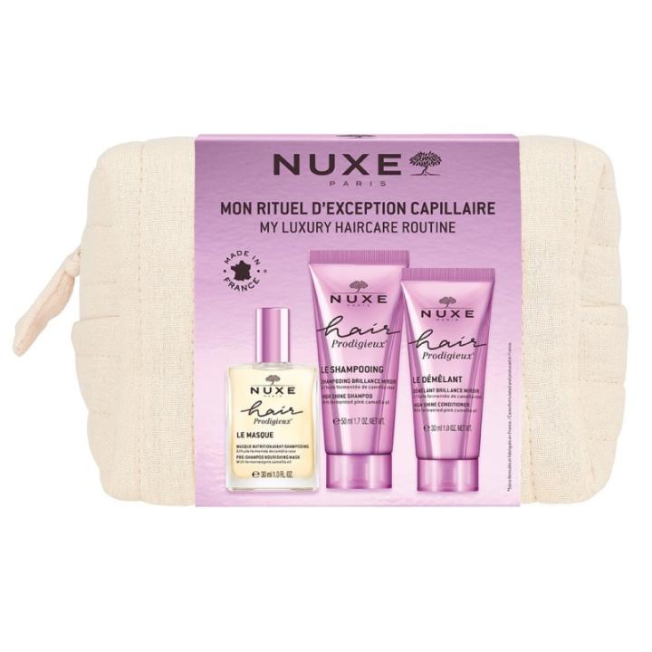 Nuxe Prodigieux Hair potovalni komplet za nego las: maska pred šamponiranjem (30 ml) + šampon (50 ml) + balzam (30 ml)