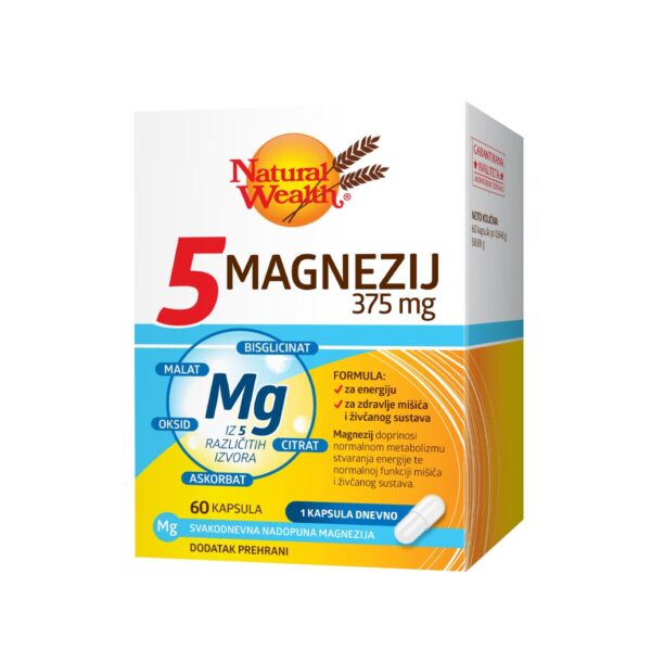 Natural Wealth 5 Magnezij 375 mg kapsule, 60 kapsul