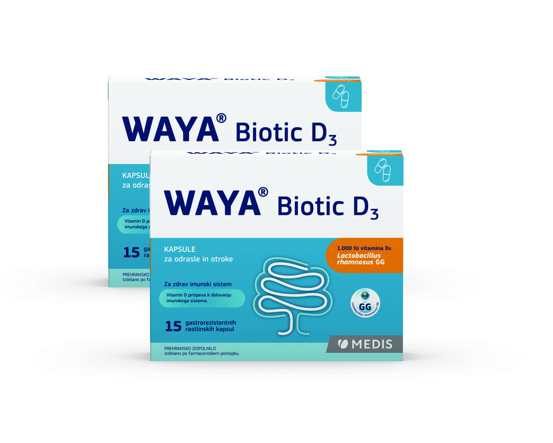 WAYA Biotic D3 kapsule za odrasle in otroke, 2 x 15 kapsul