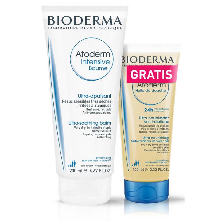 Bioderma Atoderm paket: Intensive balzam za nego zelo suhe atopijske kože (200 ml) + Hranljivo olje za prhanje (100 ml)