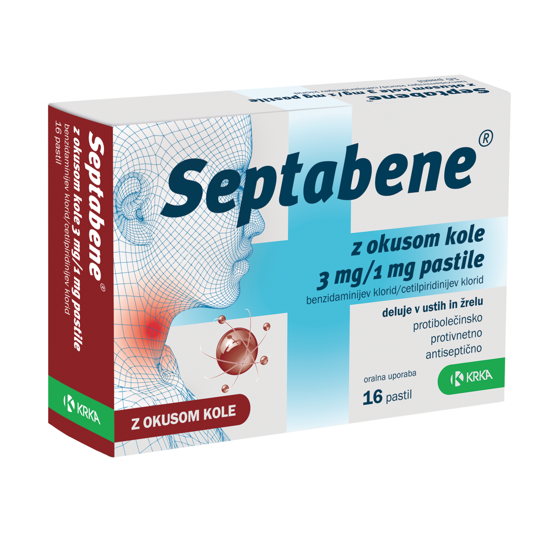 Septabene z okusom kole 3 mg/1 mg pastile, 16 pastil