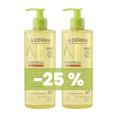 A-Derma Exomega Control emolientno čistilno olje za prhanje, 2 x 500 ml