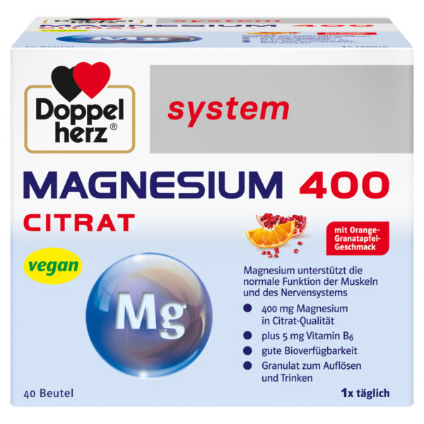 Doppelherz System Magnezij 400 citrat granulat za raztapljanje, 40 vrečk