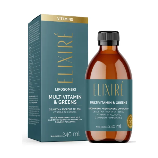 Elixire Multivitamin & Greens tekočina – pomaranča, 240 ml