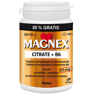 Vitabalans Magnex Citrat 375 mg + vitamin B6 tablete, 150 tablet