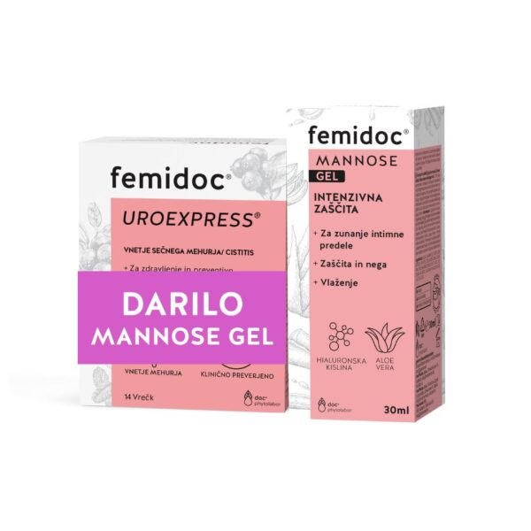 Femidoc paket Uro Express (14 vrečk) + darilo Mannose gel