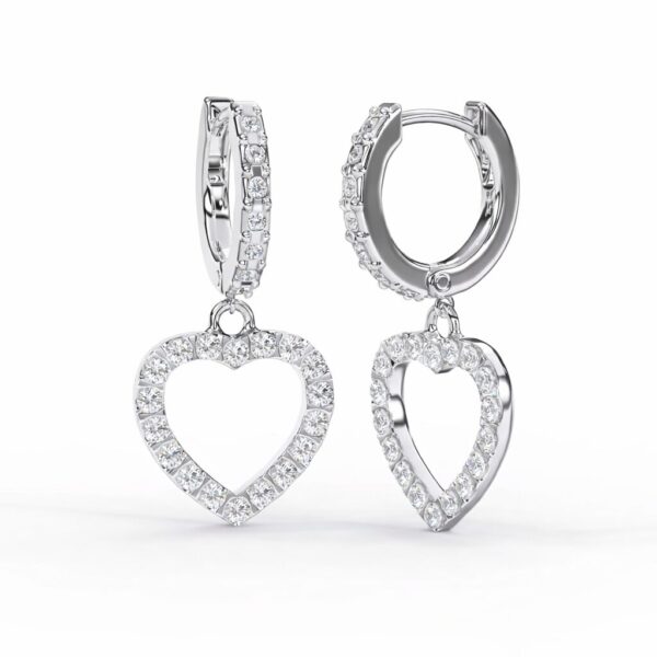 Biojoux uhani BJT346 Bali viseč srček beli kristali, 1 par