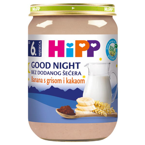 HiPP Good Night zdrob z mlečnim pripravkom, banano in kakavom BIO, 190 g
