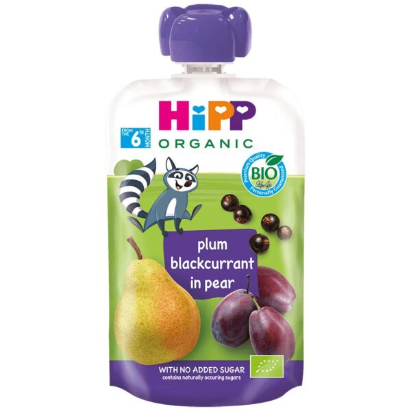HiPP HiPPiS sadna blazinica sliva, črni ribez in hruška BIO, 100 g