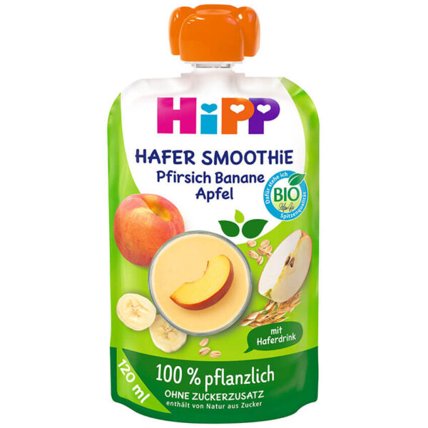 HiPP Smoothie z ovsom breskve, jabolka in banane BIO, 120 ml