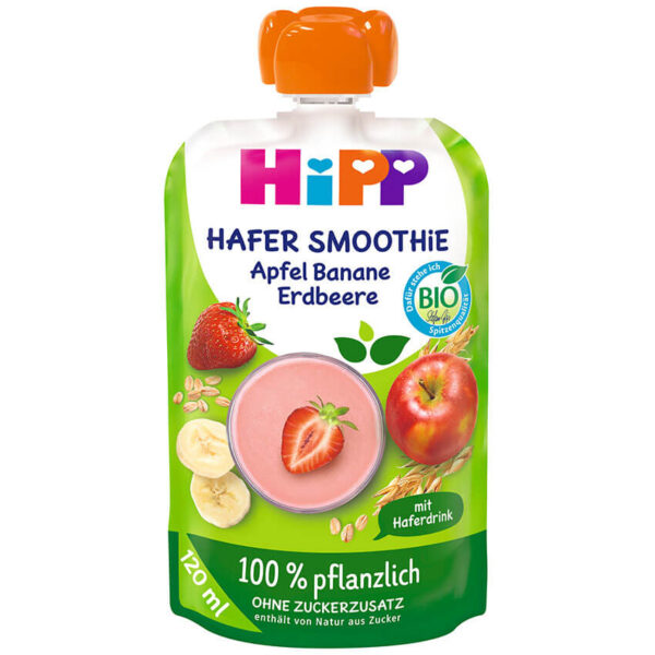 HiPP Smoothie z ovsom jabolka, banane in jagode BIO, 120 ml