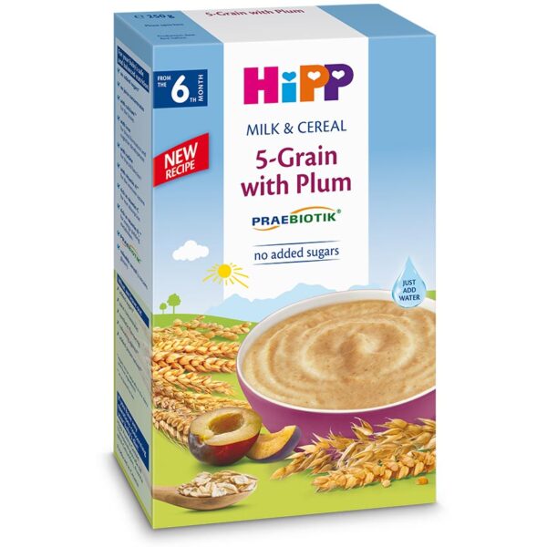 HiPP mlečno-žitna kašica 5 žit s slivo, 250 g
