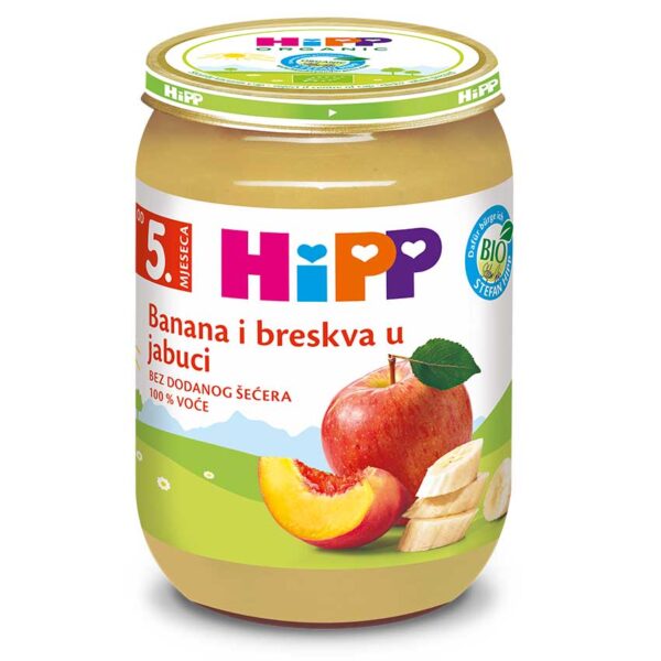 HiPP sadna kašica jabolka, breskve in banane BIO, 190 g