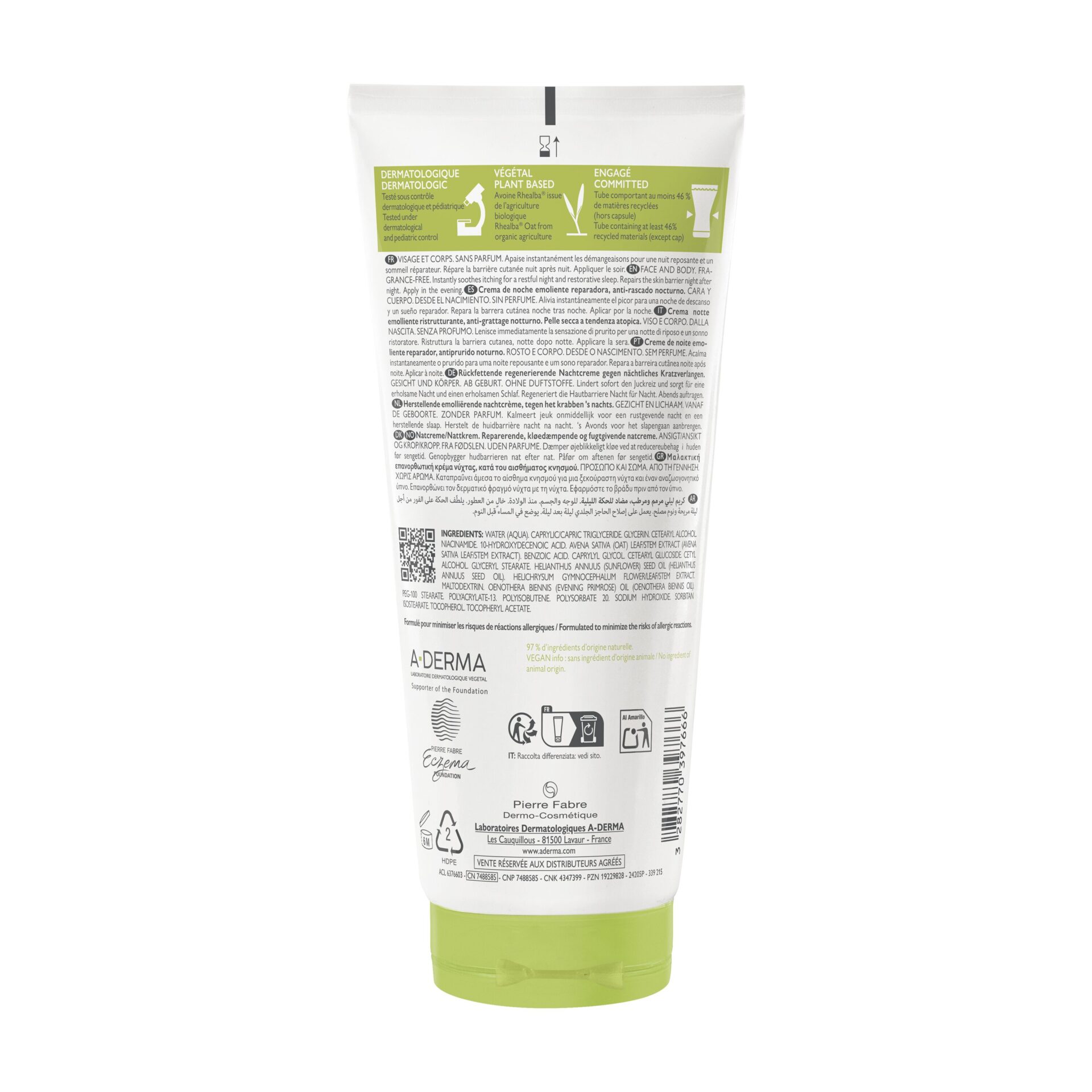 A-Derma Exomega Control obnavljajoča emolientna nočna krema, 200 ml