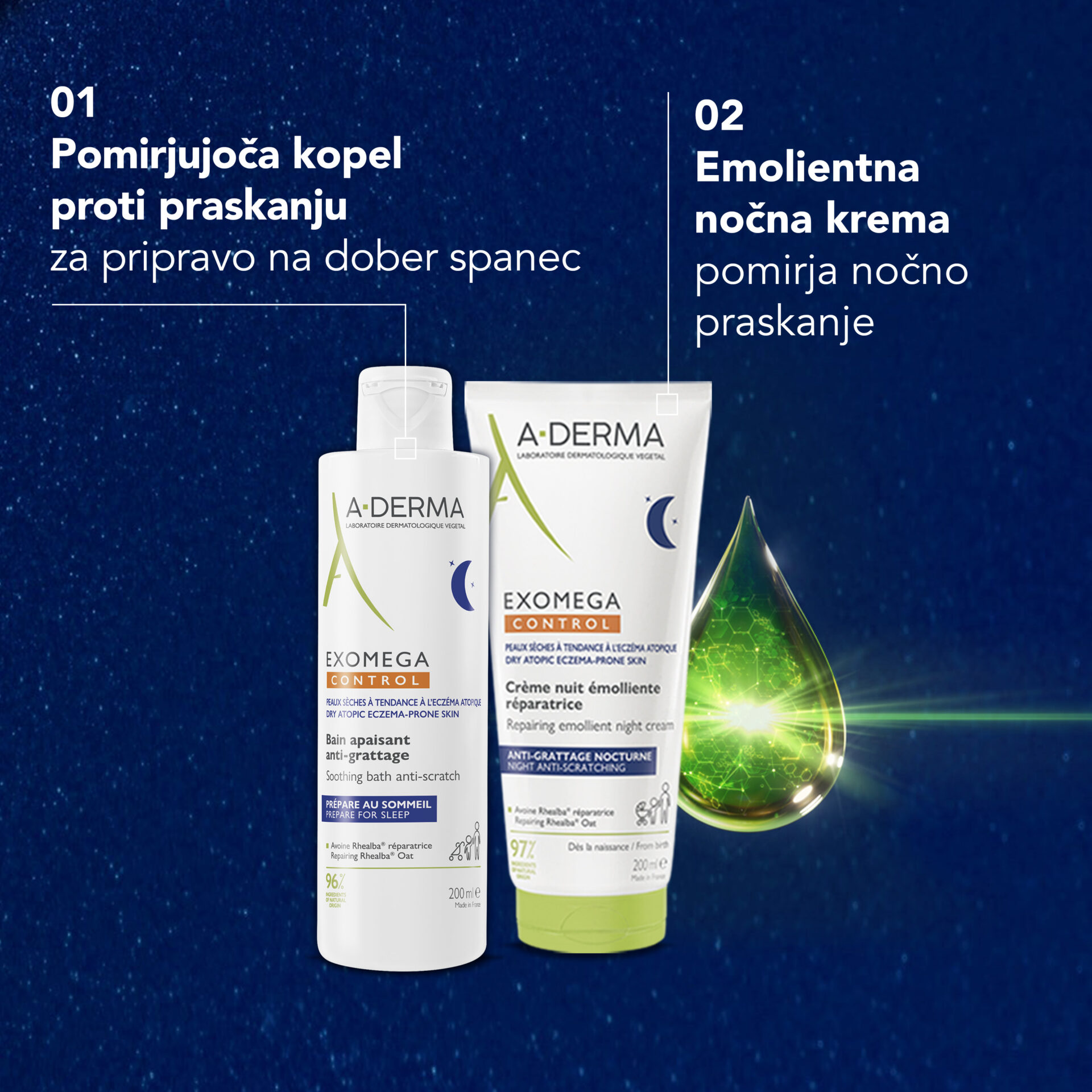 A-Derma Exomega Control obnavljajoča emolientna nočna krema, 200 ml