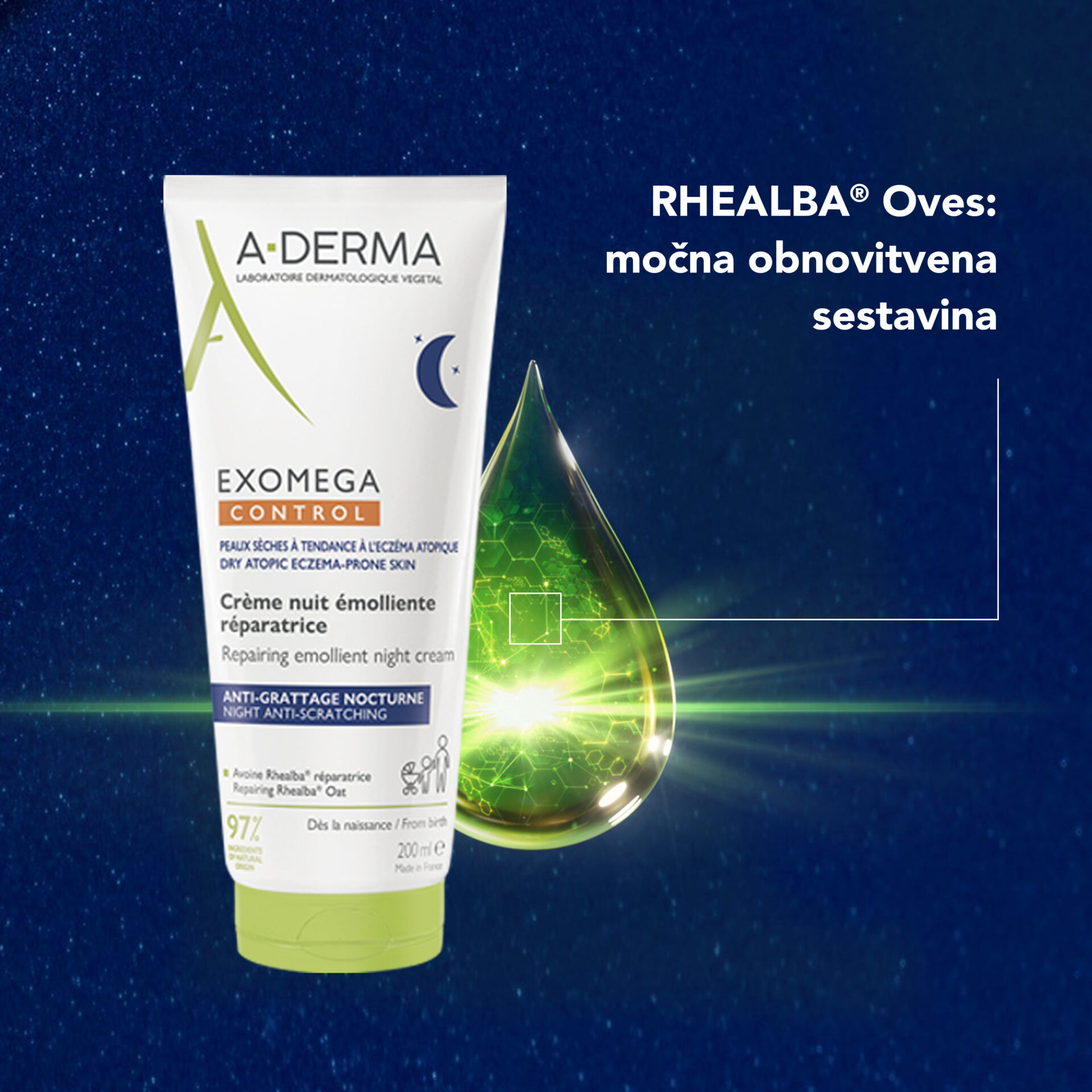 A-Derma Exomega Control obnavljajoča emolientna nočna krema, 200 ml