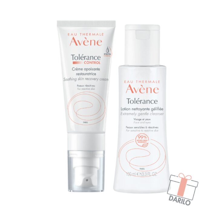 Avène Tolérance Control paket: pomirjujoča krema 40 ml + losjon za čiščenje 100 ml (darilo)