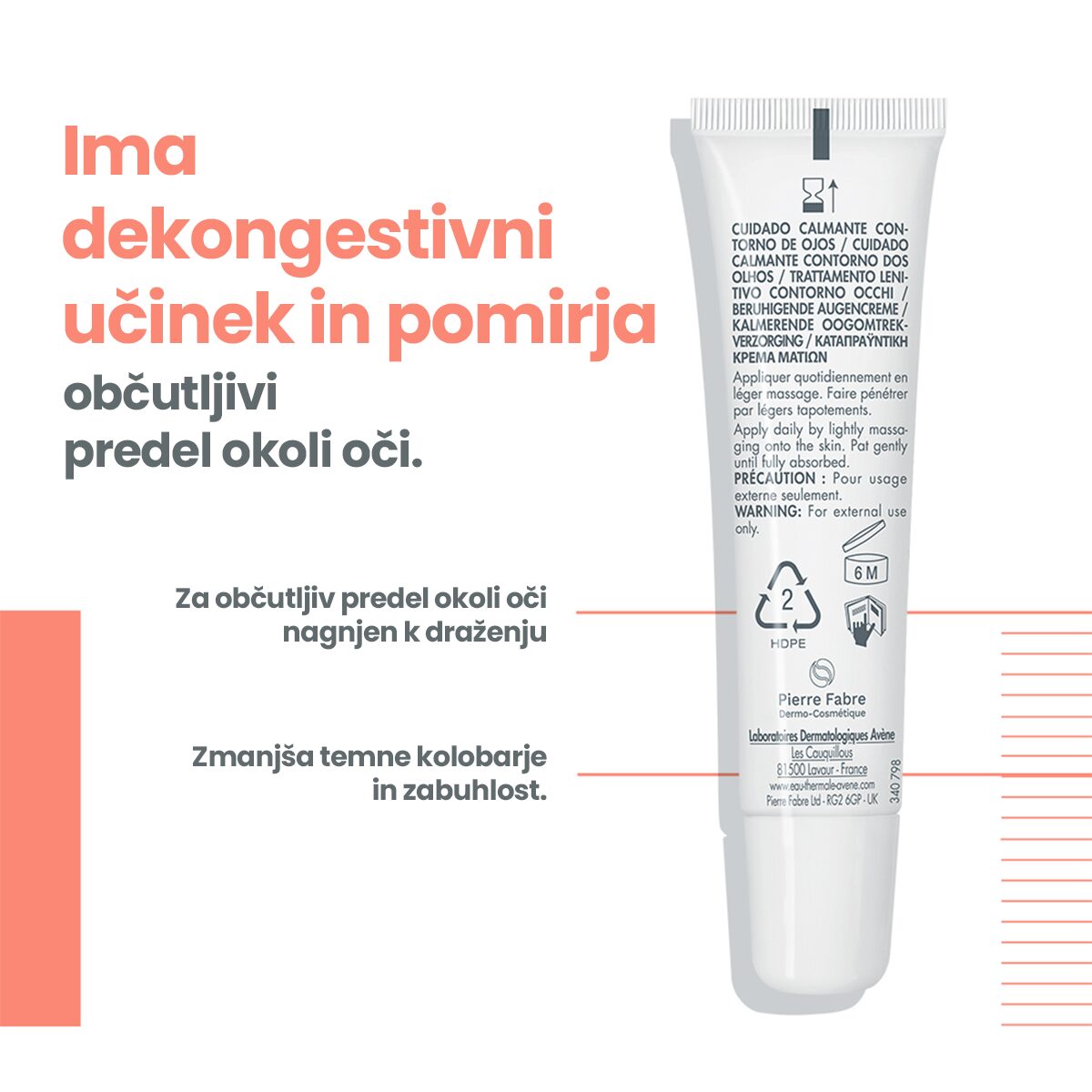 Avène pomirjujoča nega za predel okoli oči, 15 ml