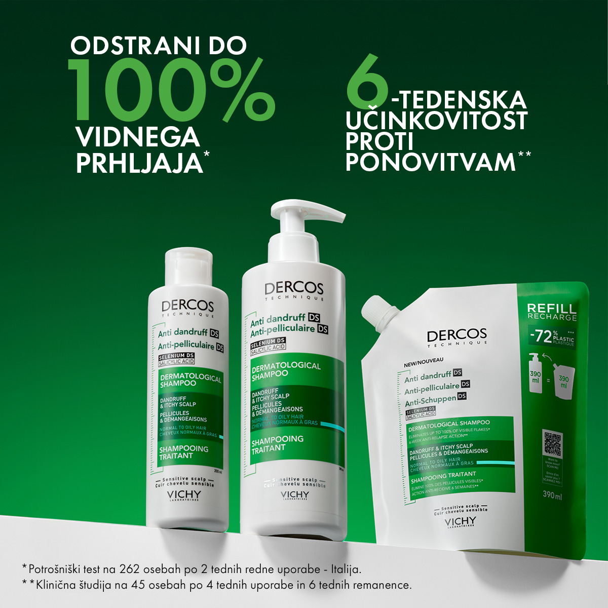 Vichy Dercos šampon proti prhljaju za normalne in mastne lase, 390 ml refill