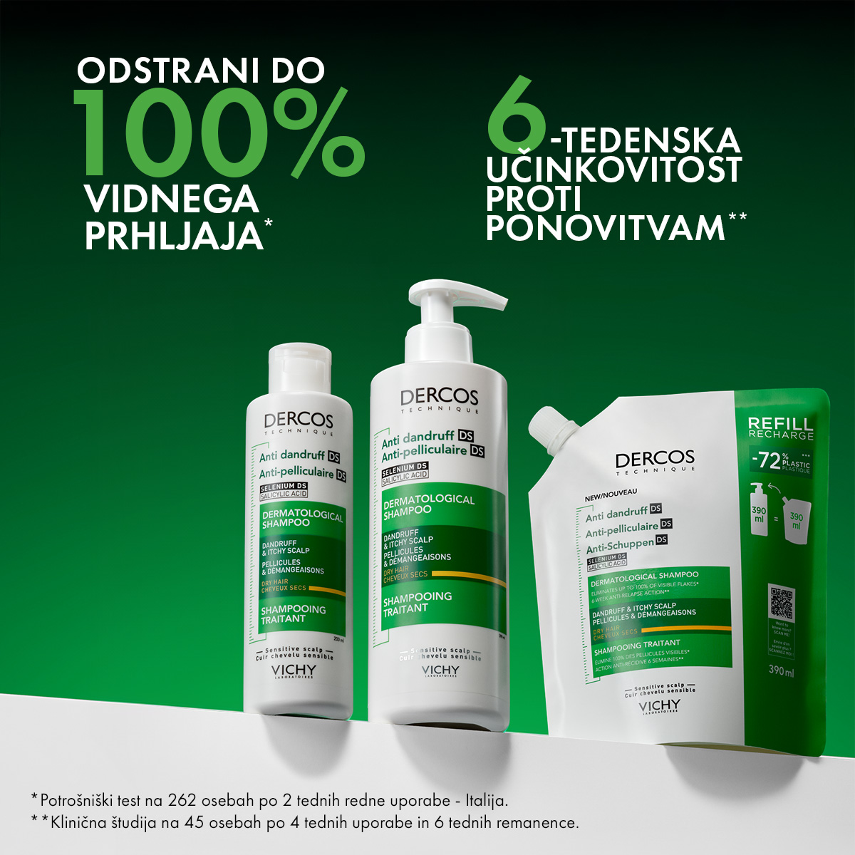 Vichy Dercos šampon proti prhljaju za suhe lase, 390 ml refill