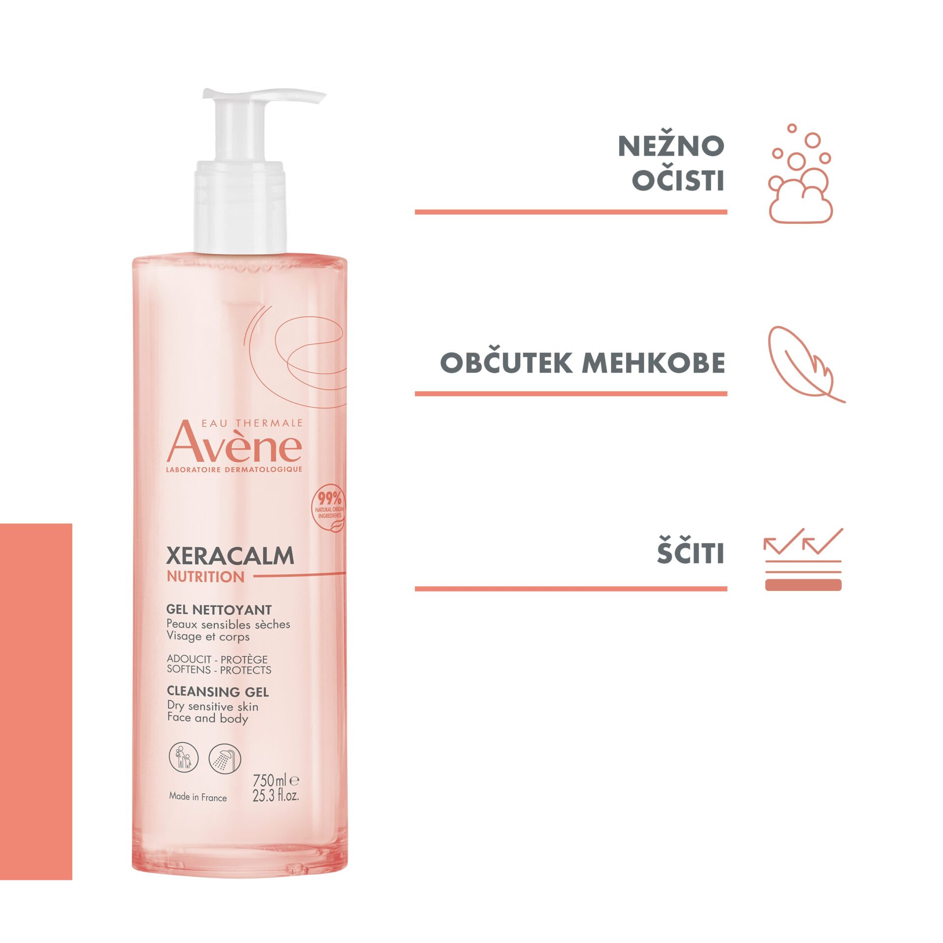 Avène XeraCalm Nutrition vlažilni gel za čiščenje, 750 ml 
