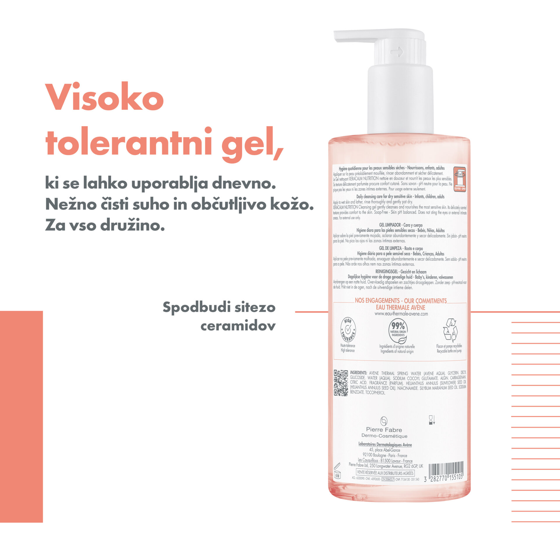 Avène XeraCalm Nutrition vlažilni gel za čiščenje, 750 ml 