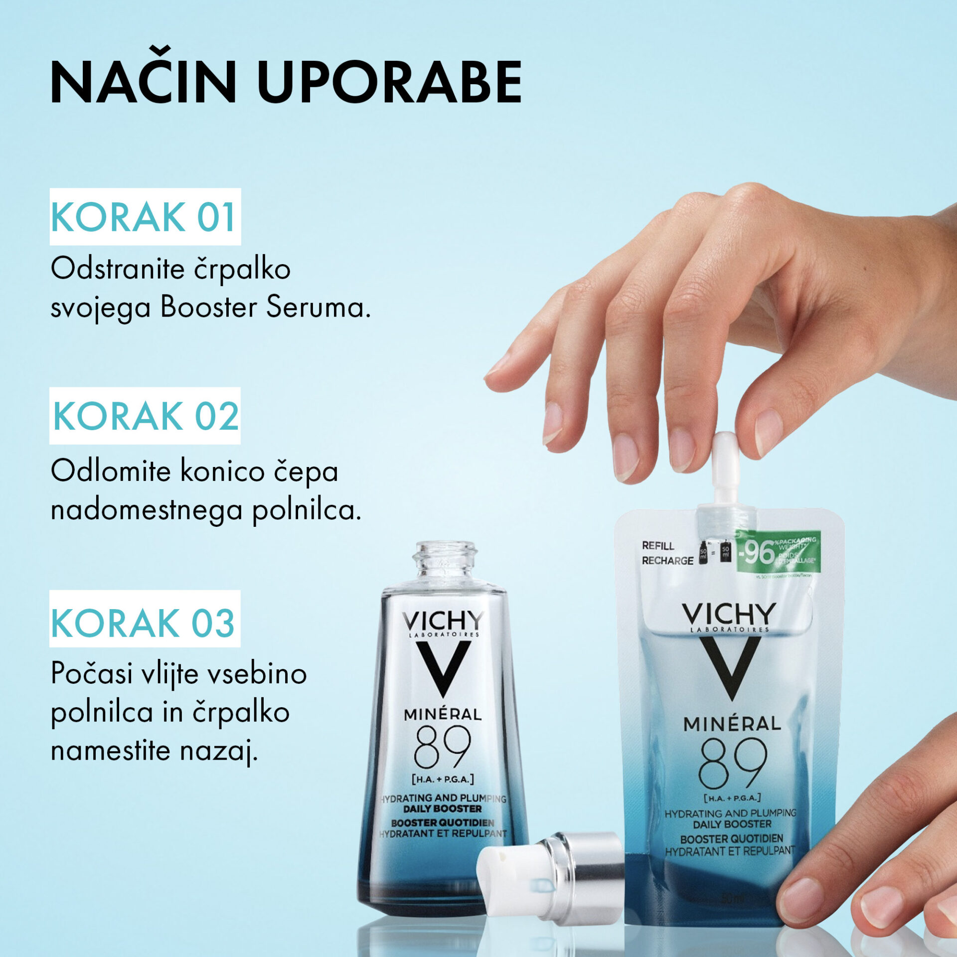 Vichy Mineral 89 booster nega za obraz za vse tipe kože, 50 ml refill