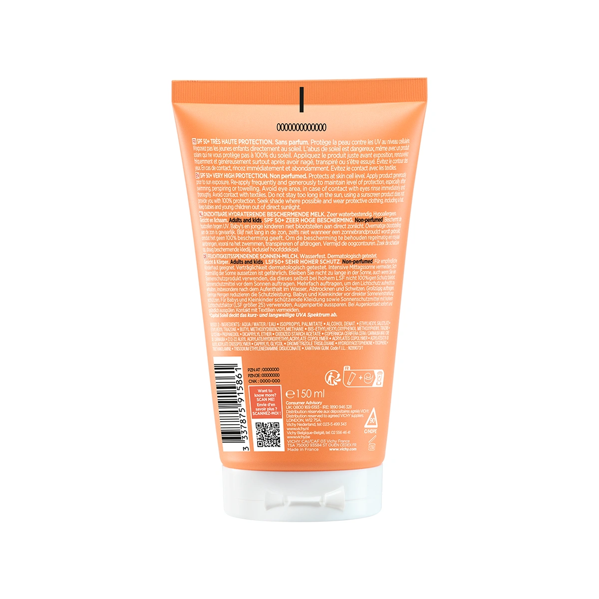 Vichy Capital Soleil nevidno vlažilno mleko za obraz in telo ZF 50+, 150 ml