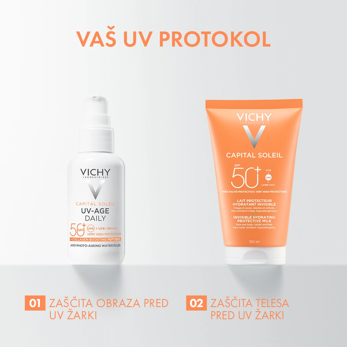 Vichy Capital Soleil nevidno vlažilno mleko za obraz in telo ZF 50+, 150 ml