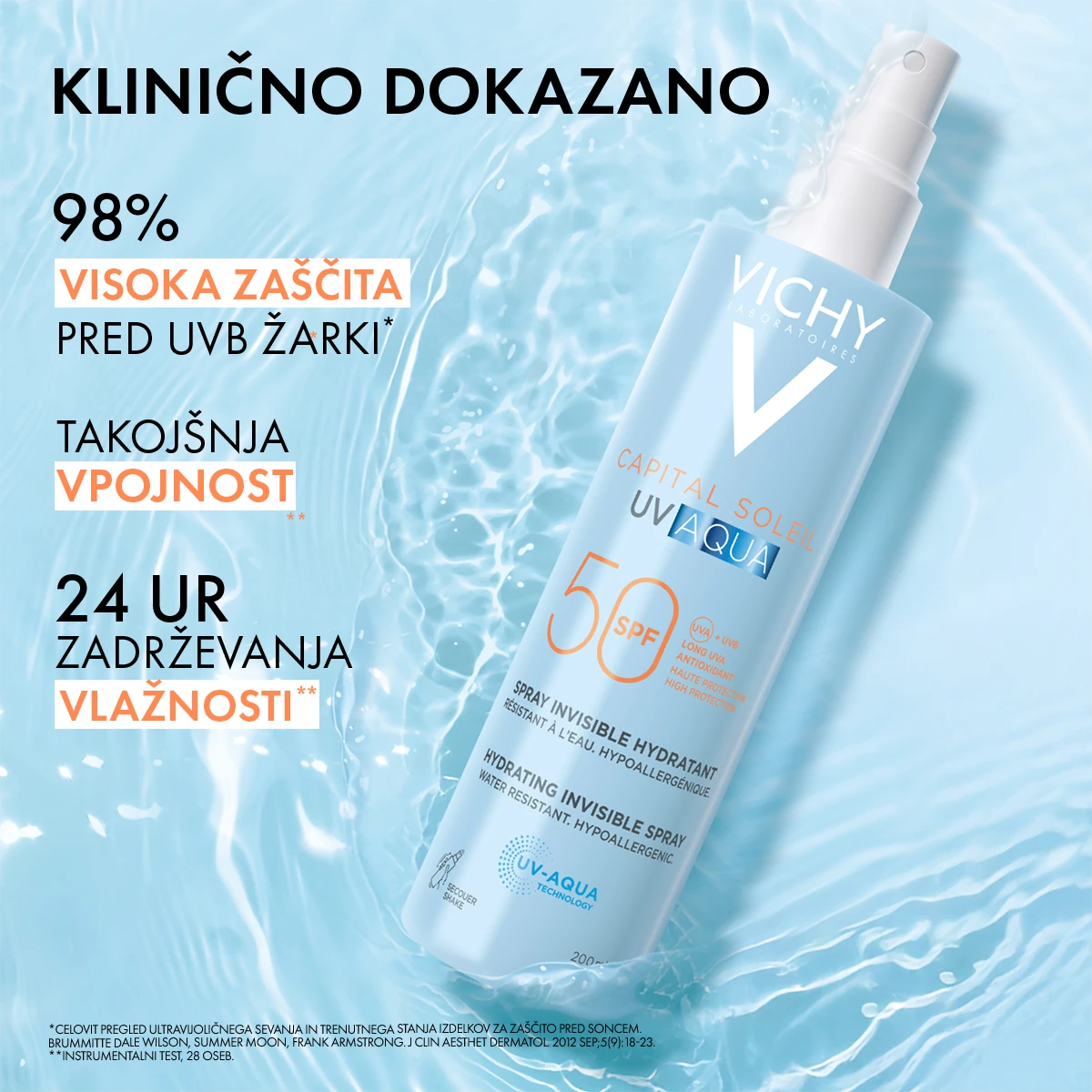 Vichy Capital Soleil UV-Aqua nevidno vlažilno pršilo za obraz in telo ZF 50, 200 ml