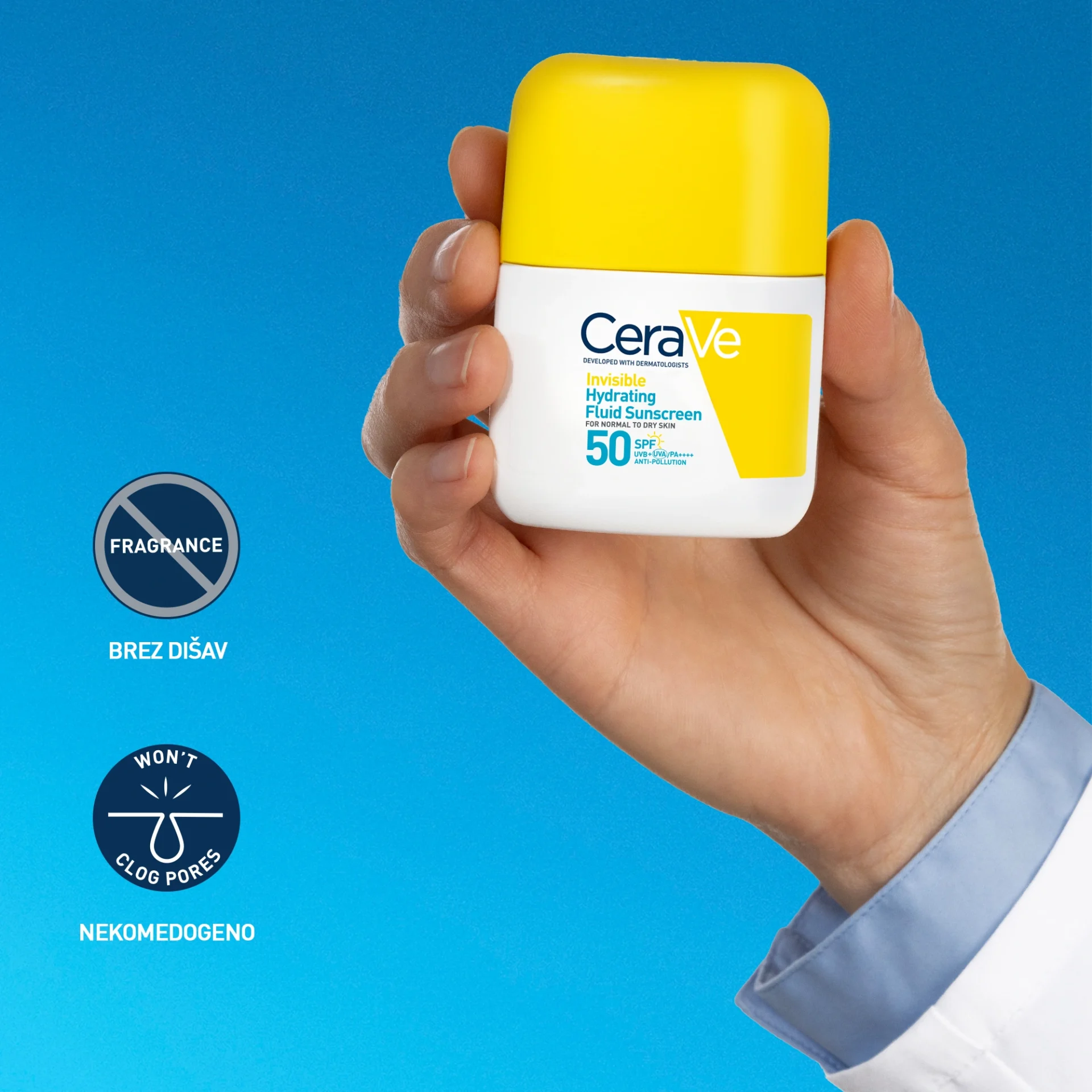 CeraVe Sun nevidni vlažilni fluid za zaščito pred soncem ZF 50, 50 ml