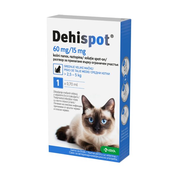 Dehispot 60 mg/15 mg kožni nanos za srednje velike mačke 2,5–5 kg, 1 kapalka