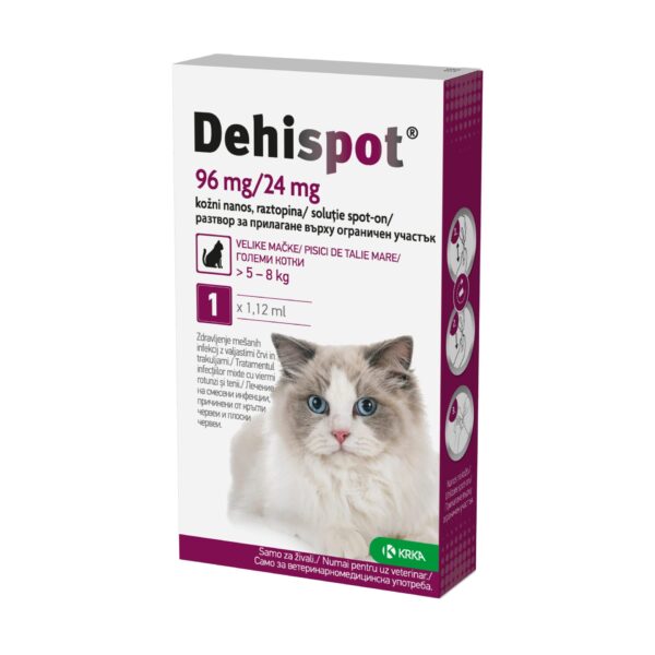 Dehispot 96 mg/24 mg kožni nanos za velike mačke 5–8 kg, 1 kapalka
