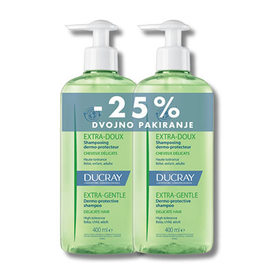 Ducray Extra-Doux šampon za pogosto uporabo, 2 x 400 ml