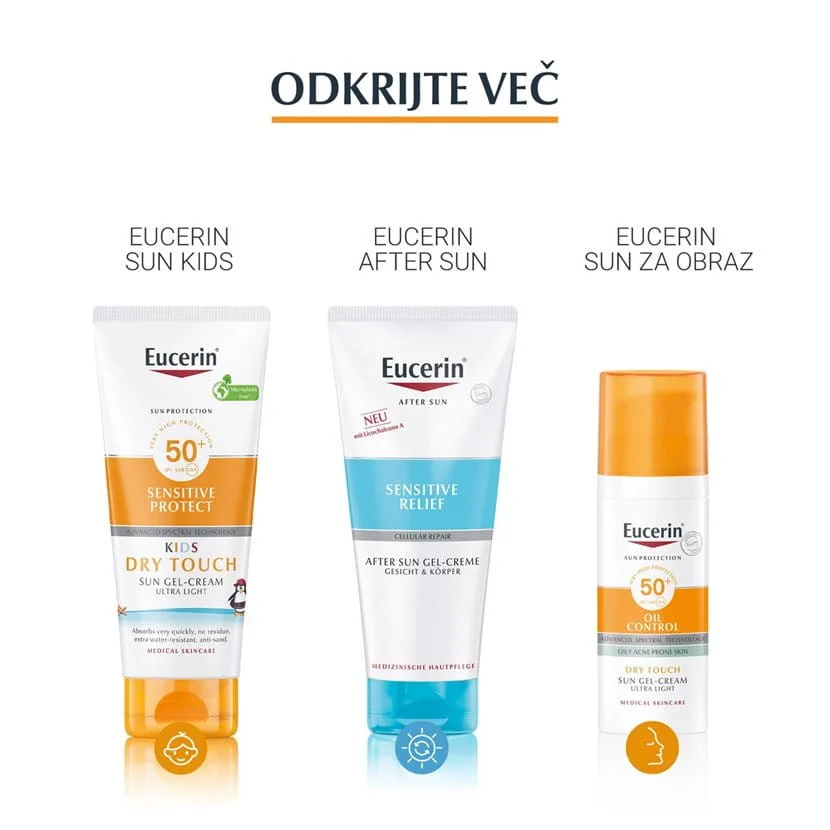 Eucerin Sun Kids Sensitive Protect Dry Touch kremni gel za zaščito otroške kože pred soncem ZF 50+, 200 ml