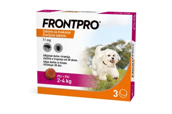 Frontpro 11 mg žvečljive tablete za pse 2–4 kg, 3 tablete