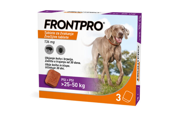 Frontpro 136 mg žvečljive tablete za pse 25–50 kg, 3 tablete