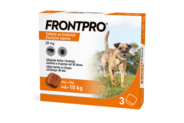Frontpro 28 mg žvečljive tablete za pse 4–10 kg, 3 tablete