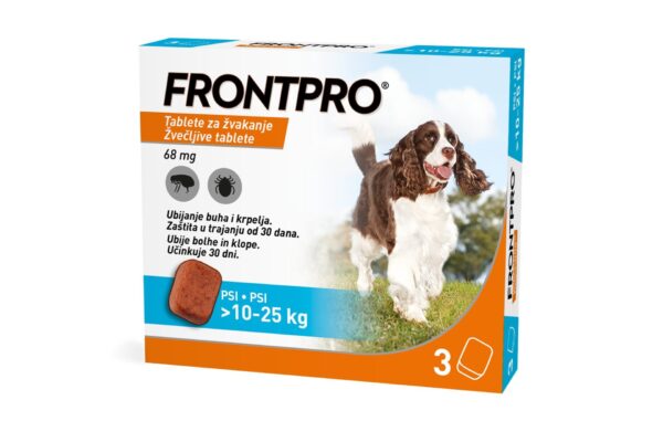Frontpro 68 mg žvečljive tablete za pse 10–25 kg, 3 tablete